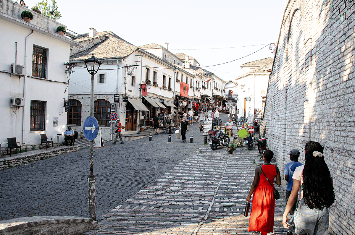 Walking the streets of Gjirokaster Bazaar